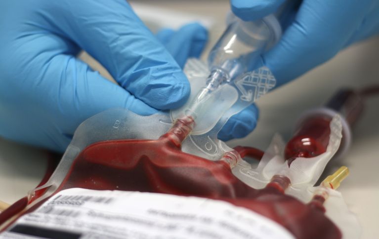 Eine Blutransfusion wird vorbereitet.