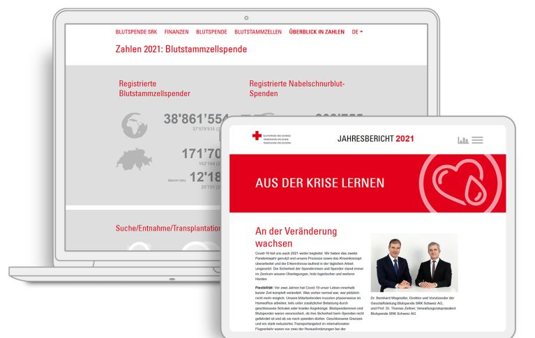 Auf dem Bild sieht man die Vorschau der Website des Jahresberichts von Blutspende SRK Schweiz