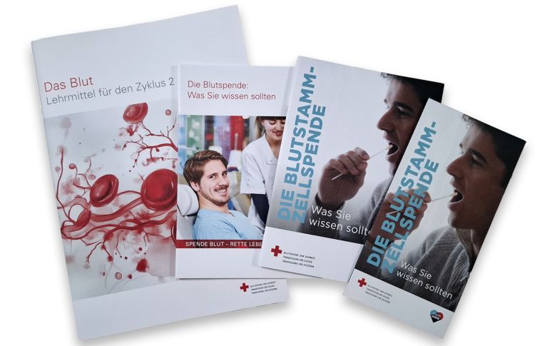 Übersicht über die Broschüren und Lehrmittel von Blutspende SRK Schweiz
